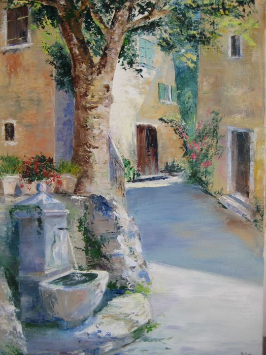 Peinture intitulée "Fontaine en Provence" par Patricia Candiotto, Œuvre d'art originale, Huile