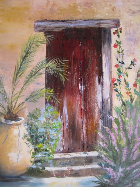 Peinture intitulée "vieille porte" par Patricia Candiotto, Œuvre d'art originale, Huile
