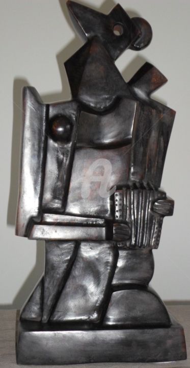 Skulptur mit dem Titel "accordeoniste" von Patrice  Donald Laborie, Original-Kunstwerk, Metalle