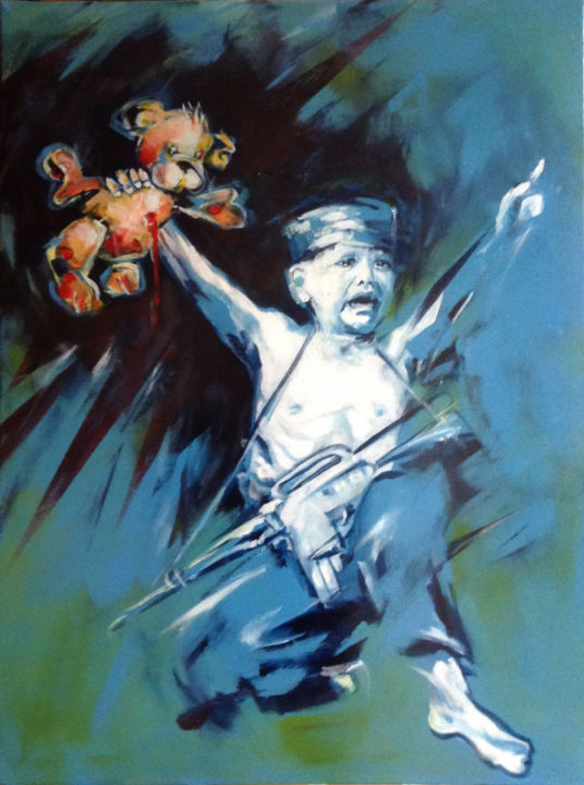 Painting titled "Enfant soldat - our…" by Patdumez, Original Artwork, Acrylic Mounted on Wood Stretcher frame