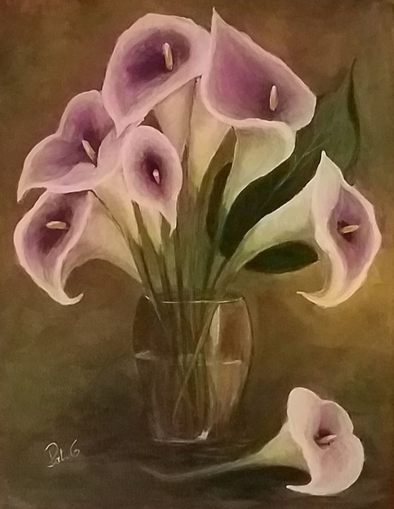 Painting titled "Calas púrpura" by Pat G, Original Artwork, Acrylic