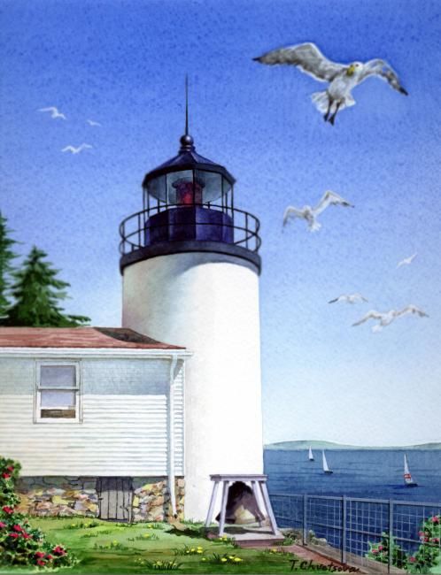Painting titled "Bass Harbor Light,…" by Tatiana Kremlev (Chvetsova), Original Art, Oil