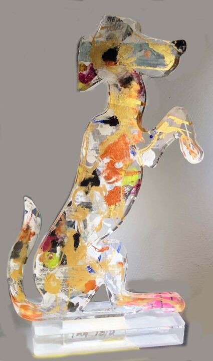 Скульптура под названием "CHIEN 30" - Patmoli, Подлинное произведение искусства, Смола