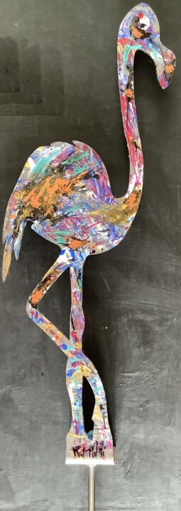 Escultura titulada "FLAMAND ACIER SUR T…" por Patmoli, Obra de arte original, Metales