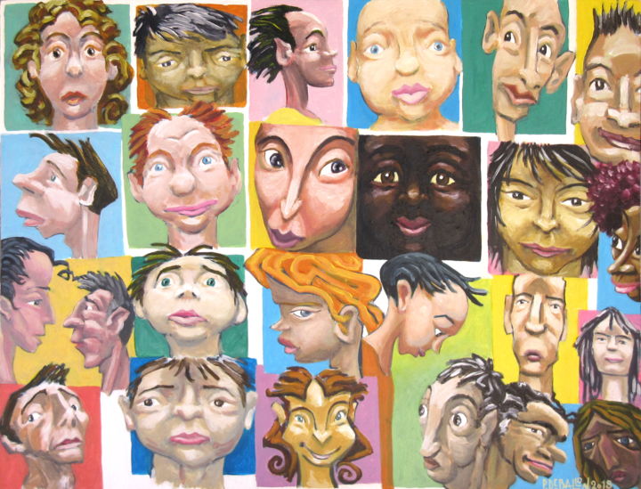 Schilderij getiteld ""Faces" - caras - f…" door Patou Deballon, Origineel Kunstwerk, Acryl