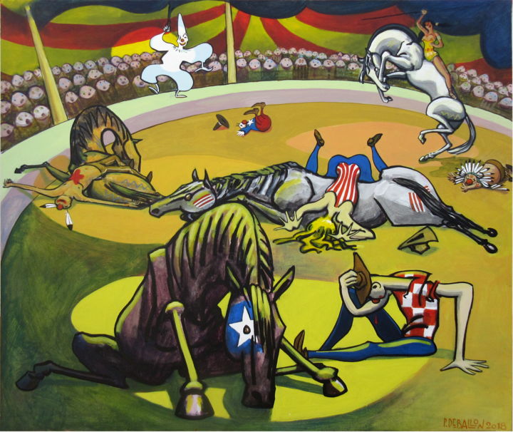 Картина под названием ""Les cowboys et les…" - Patou Deballon, Подлинное произведение искусства, Акрил