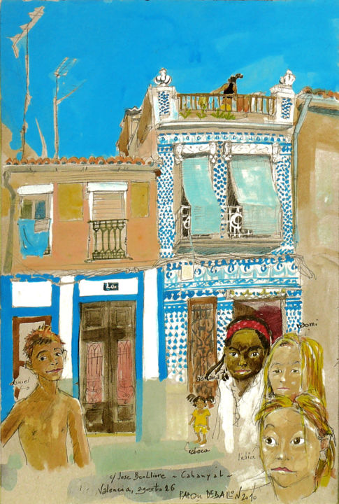 Painting titled "Valencia Cabanyal" by Patou Deballon, Original Artwork, Acrylic