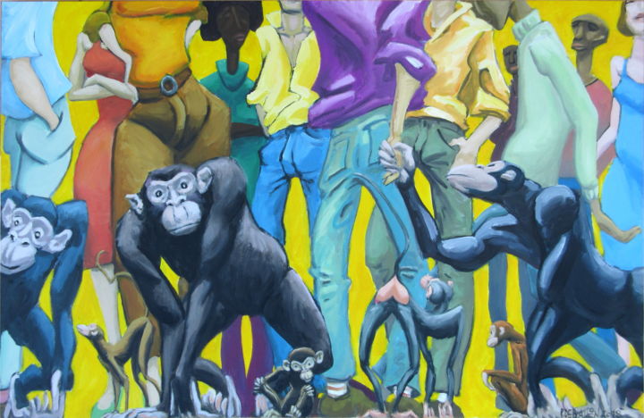 Pintura intitulada ""Singes et gens" -m…" por Patou Deballon, Obras de arte originais, Acrílico
