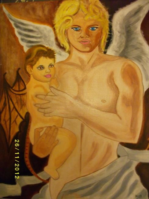 Peinture intitulée "mi ange mi démon" par Patrice Payen, Œuvre d'art originale, Huile