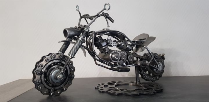 Sculpture intitulée "Sculpture Moto Cust…" par Pat, Œuvre d'art originale, Métaux