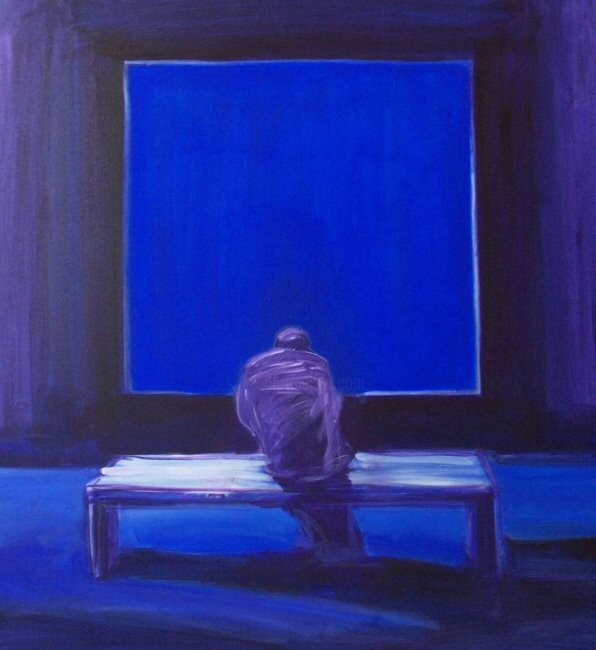Painting titled "Carré bleu" by Patrice Berger, Original Artwork