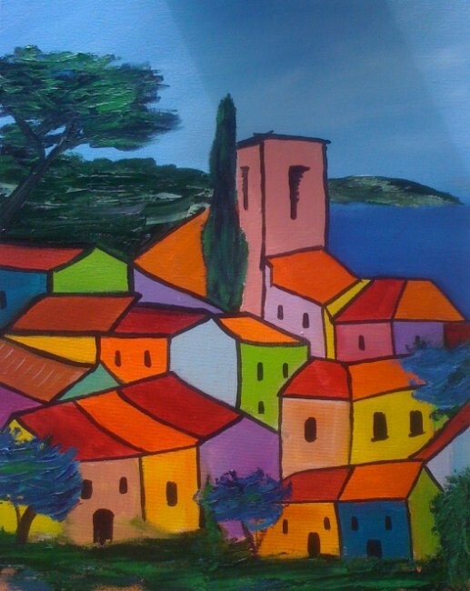 Painting titled "Mediterranee" by Patrice Brunet, Original Artwork, Oil