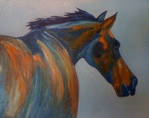 Painting titled "Le cheval" by Patrice Brunet, Original Artwork