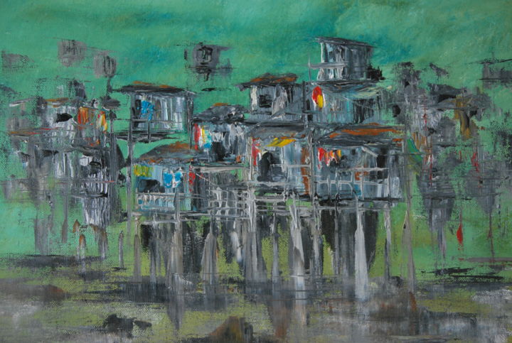 Peinture intitulée "Favela 1725" par Patrice Butel, Œuvre d'art originale, Huile