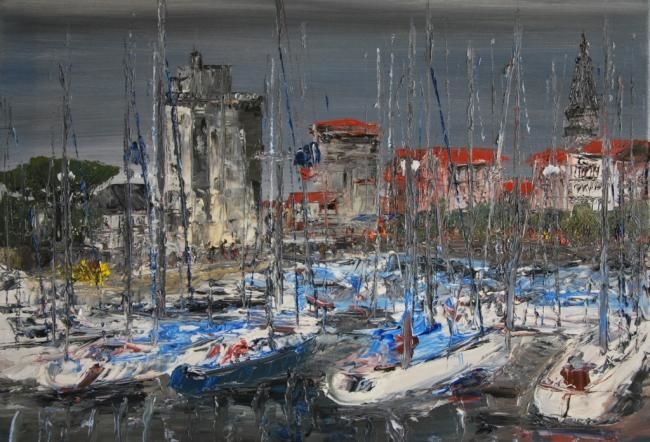Painting titled "Vieux Port La Roche…" by Patrice Butel, Original Artwork, Oil