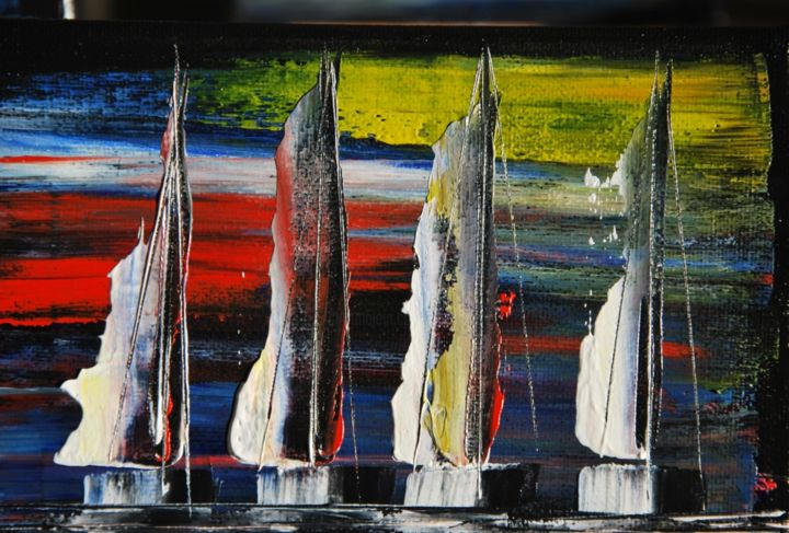 Painting titled "Voiliers contempora…" by Patrice Butel, Original Artwork, Oil