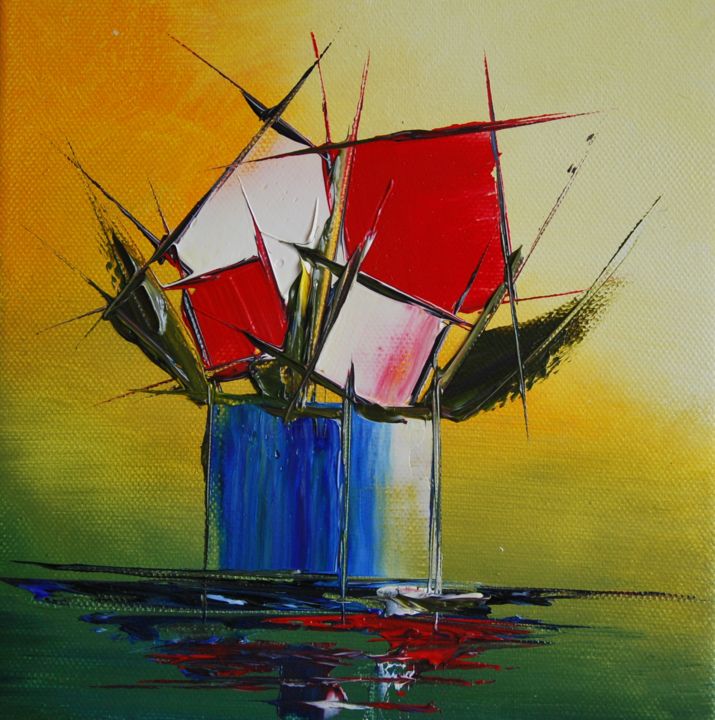 Malerei mit dem Titel "Bouquet-cubic-bicol…" von Patrice Butel, Original-Kunstwerk, Öl