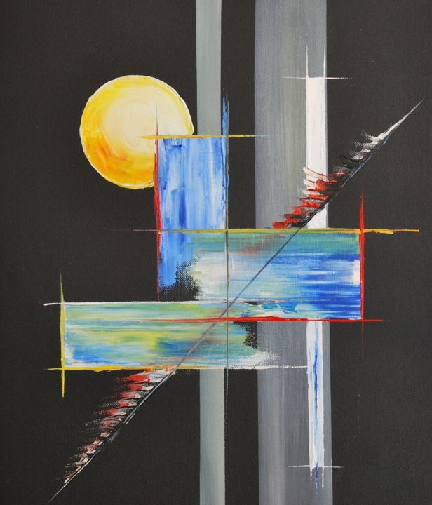 Painting titled "Abstraction-geometr…" by Patrice Butel, Original Artwork, Oil
