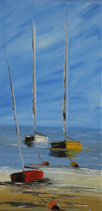 Painting titled "Trois-voiliers-rjb-…" by Patrice Butel, Original Artwork, Oil