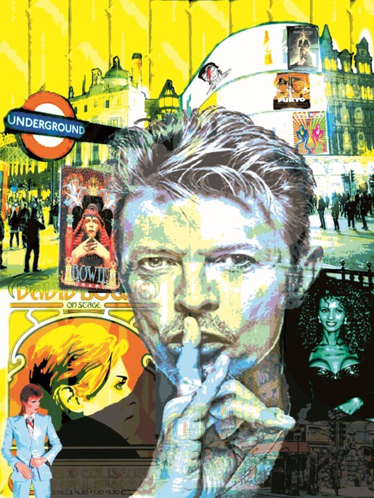 Digitale Kunst mit dem Titel "Bowie jaune flash" von Patrice Fligny, Original-Kunstwerk, Acryl