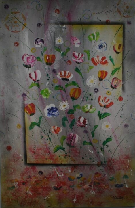 Schilderij getiteld "N°60 Bouquet de fle…" door Patrice Gruchala, Origineel Kunstwerk, Acryl Gemonteerd op Frame voor houten…