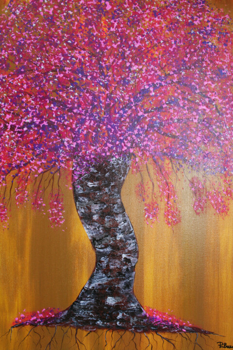 Schilderij getiteld "Cerisier en Fleur" door Patrice Gruchala, Origineel Kunstwerk, Acryl Gemonteerd op Frame voor houten br…