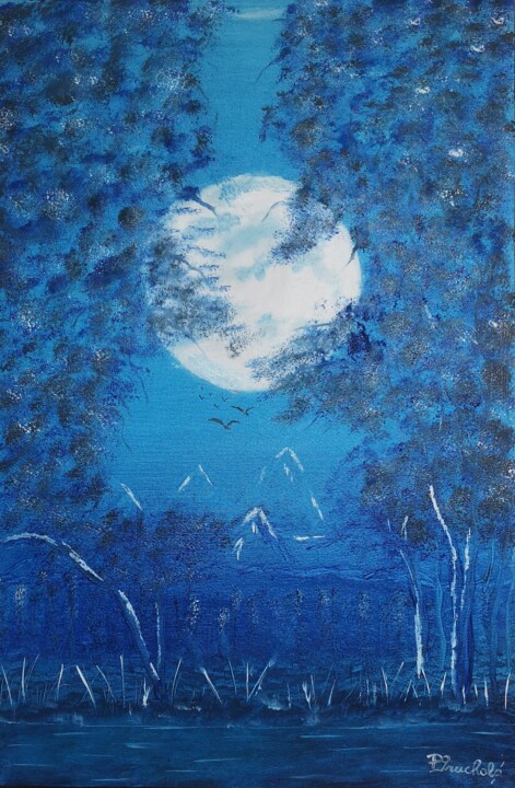 Malerei mit dem Titel "Claire de lune" von Patrice Gruchala, Original-Kunstwerk, Öl Auf Keilrahmen aus Holz montiert