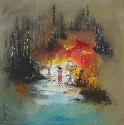 Peinture intitulée "la-traversee-80x80c…" par Kemplo, Œuvre d'art originale, Acrylique