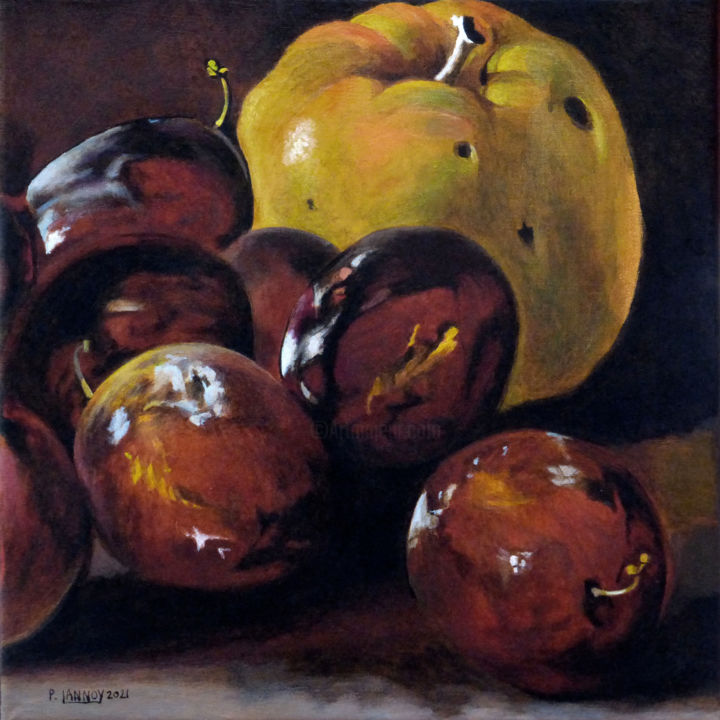 Картина под названием "Nature morte à la p…" - Patrice Lannoy, Подлинное произведение искусства, Акрил Установлен на Подрамн…