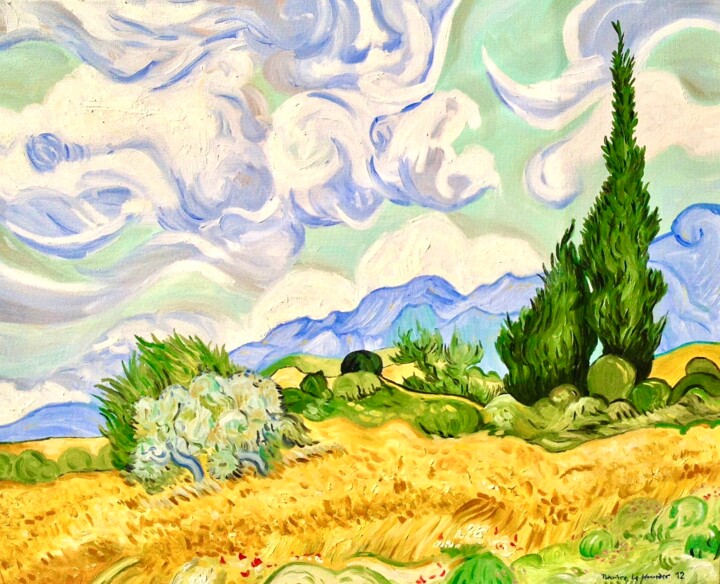 Peinture intitulée "Van Gogh - Champs d…" par Patrice Le Houedec, Œuvre d'art originale, Huile