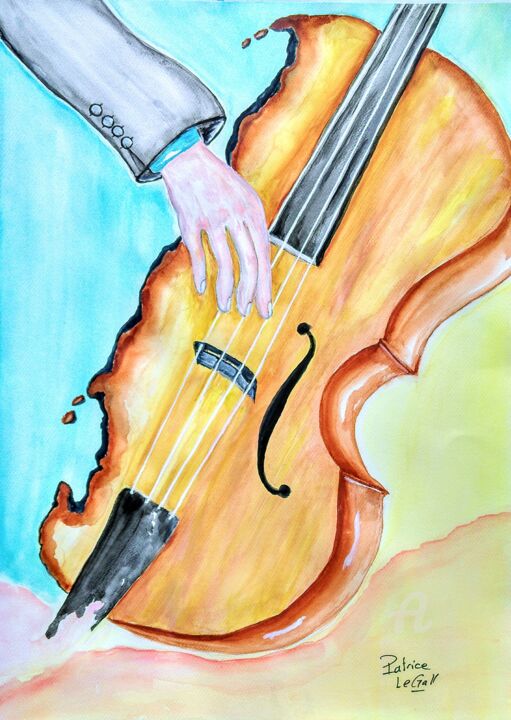 Painting titled "** Solo sur Contreb…" by Patrice Le Gall, Original Artwork, Watercolor