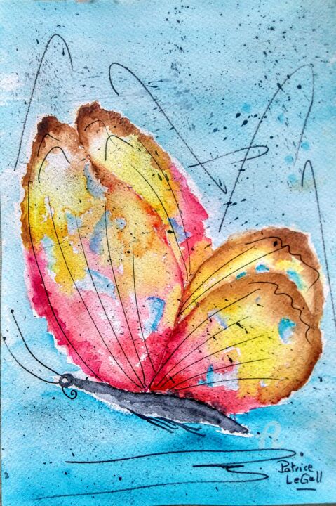 Картина под названием "** Le Papillon de L…" - Patrice Le Gall, Подлинное произведение искусства, Акварель