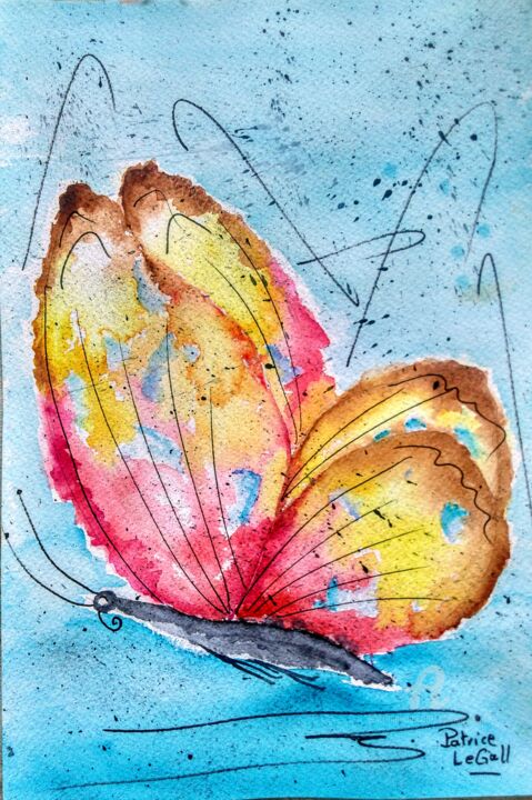 Painting titled "** Le Papillon de L…" by Patrice Le Gall, Original Artwork, Watercolor