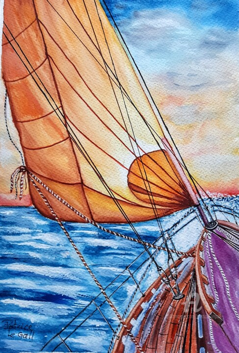 Painting titled "*Direction Monaco*" by Patrice Le Gall, Original Artwork, Watercolor