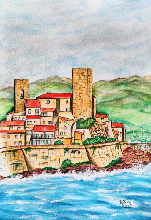Painting titled "Remparts d'Antibes." by Patrice Le Gall, Original Artwork, Watercolor