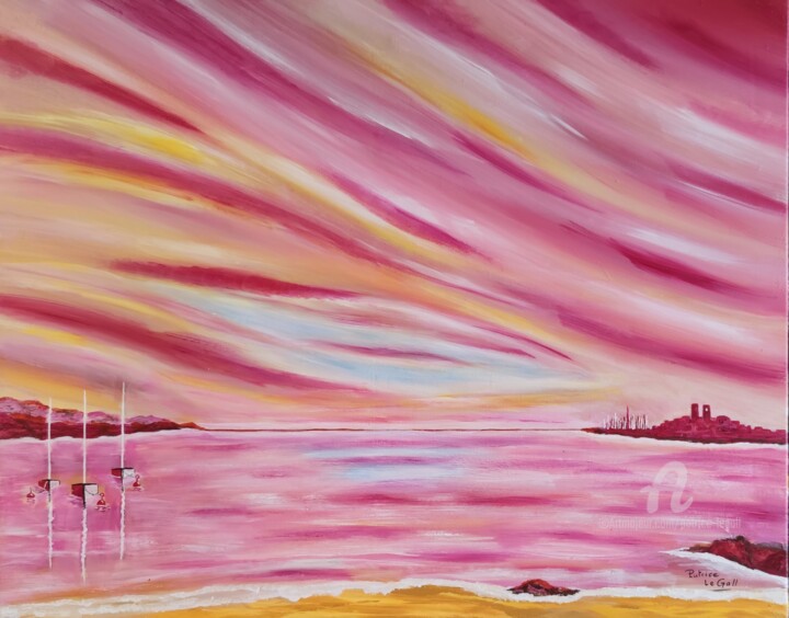 Painting titled "Coucher Rose sur la…" by Patrice Le Gall, Original Artwork, Acrylic
