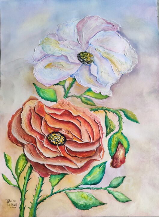 Peinture intitulée "Les Roses d'Octobre" par Patrice Le Gall, Œuvre d'art originale, Aquarelle