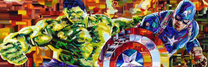 Arts numériques intitulée "hulk-et-captain-ame…" par Patrice Maestri, Œuvre d'art originale,