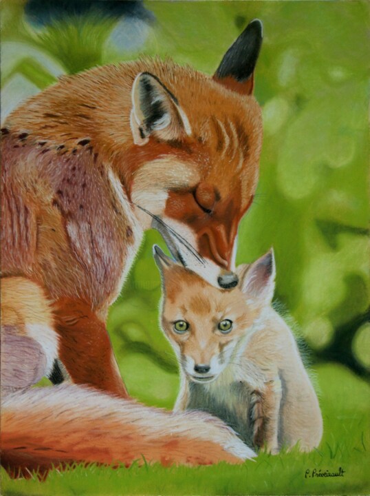 Drawing titled "La Renarde & son Re…" by Patrice Preveirault, Original Art, Pastel