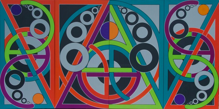 Peinture intitulée "Fresque Géométrique…" par Patrice Preveirault, Œuvre d'art originale, Acrylique