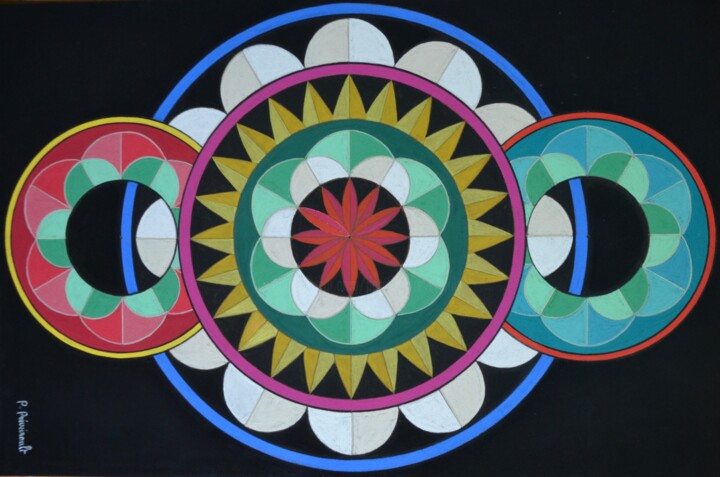 Pintura titulada "Mandala Tradition (…" por Patrice Preveirault, Obra de arte original, Pastel