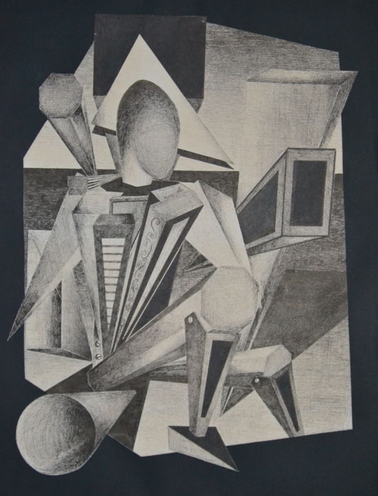「Le repos du robot」というタイトルの描画 Patrice Preveiraultによって, オリジナルのアートワーク, インク