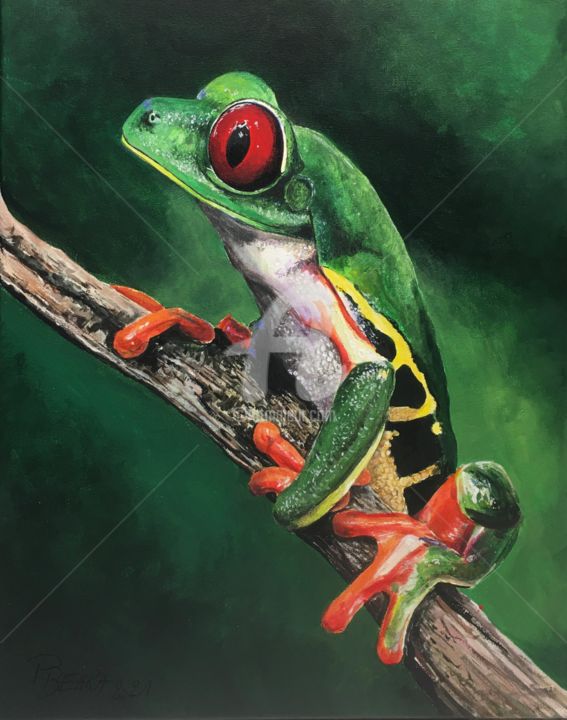 Peinture intitulée "grenouille" par Patrice Behra, Œuvre d'art originale, Acrylique