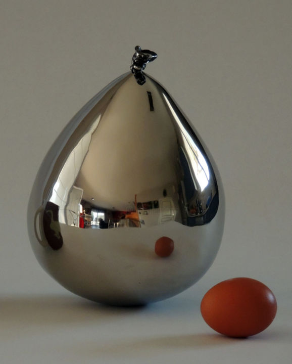 Sculpture titled "Le ballon" by Bueno Patrice, Original Artwork, Metals