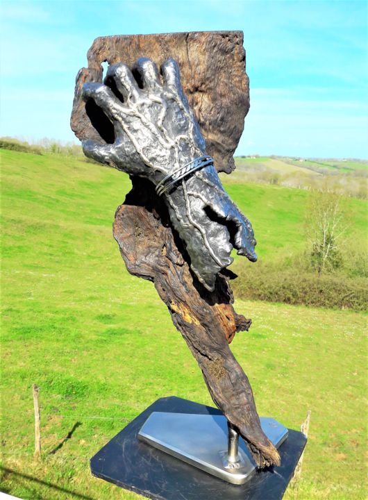 Sculpture titled "S'accrocher" by Bueno Patrice, Original Artwork, Metals