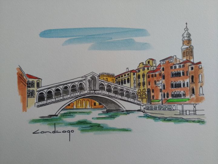 Drawing titled "Le Rialto" by Patrice Candeago, Original Artwork, Oil
