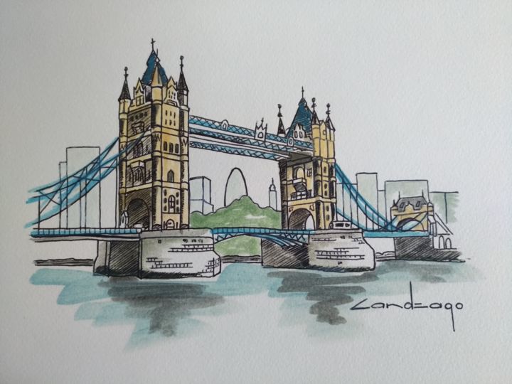 Zeichnungen mit dem Titel "Londres" von Patrice Candeago, Original-Kunstwerk, Öl