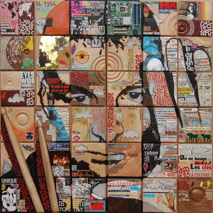 Collages titled "auto-dérision" by Patrice Chambrier, Original Artwork