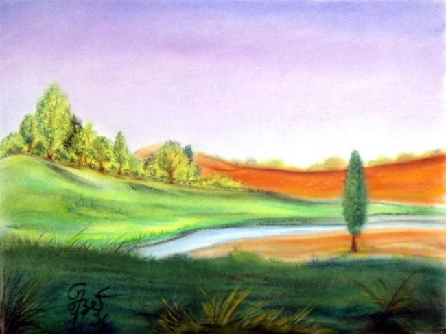 Malerei mit dem Titel "Simple paysage" von Patrice Gobert, Original-Kunstwerk