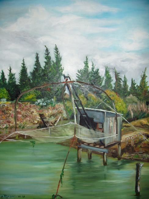 Malerei mit dem Titel "cabane de pecheur a…" von Patrice Mazouz, Original-Kunstwerk, Öl